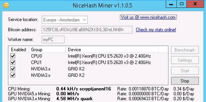 Uruchamianie wyszukiwania dla procesora NiceHash Miner